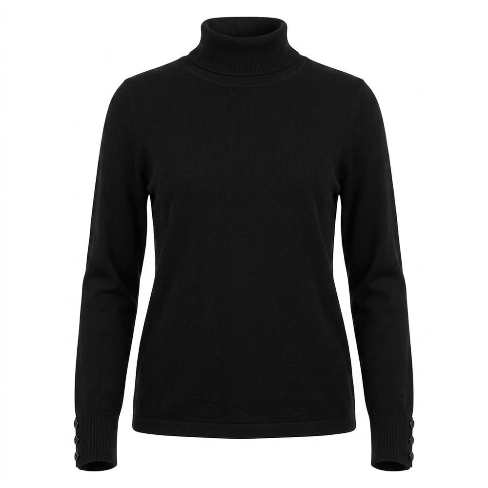 Talbots Black Turtleneck Knit Button Cuff Sweater Women Size L